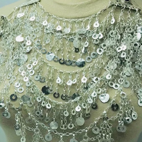 Multilayers Afghan Silver Necklace, Gypsy Silver Kuchi Bib Necklace - Picture 2 of 10